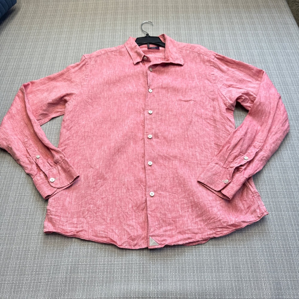 Untuckit Linen Button Down Shirt Mens Large‎ Pink Euro Summer Preppy
